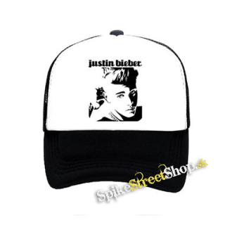 JUSTIN BIEBER - Logo & Portrait Motive 1 - čiernobiela sieťkovaná šiltovka model "Trucker"