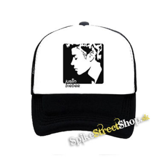JUSTIN BIEBER - Logo & Portrait Motive 2 - čiernobiela sieťkovaná šiltovka model "Trucker"