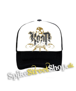 KORN - Logo Crest Bakersfield Gold - čiernobiela sieťkovaná šiltovka model "Trucker"