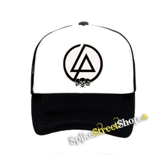 LINKIN PARK - Brown Logo And Skulls - čiernobiela sieťkovaná šiltovka model "Trucker"