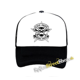 LIVE FREE RIDE FREE - Skull Pentagram - čiernobiela sieťkovaná šiltovka model "Trucker"