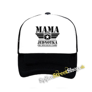 MAMA - Jednotka pre špeciálne úlohy - čiernobiela sieťkovaná šiltovka model "Trucker"
