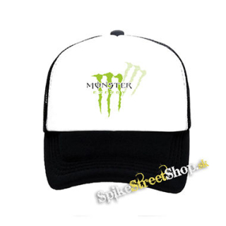 MONSTER ENERGY - Green Logo Honey Bee - čiernobiela sieťkovaná šiltovka model "Trucker"