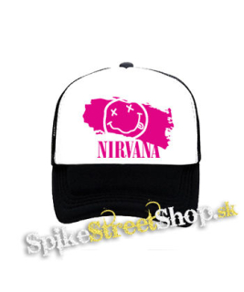 NIRVANA - Pink - čiernobiela sieťkovaná šiltovka model "Trucker"