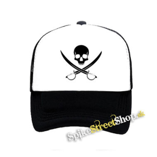 PIRATE SKULL - čiernobiela sieťkovaná šiltovka model "Trucker"