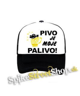 PIVO JE MOJE PALIVO - čiernobiela sieťkovaná šiltovka model "Trucker"