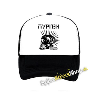 PURGEN - čiernobiela sieťkovaná šiltovka model "Trucker"