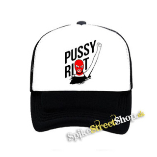 PUSSY RIOT - čiernobiela sieťkovaná šiltovka model "Trucker"