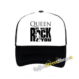 QUEEN - We Will Rock You - čiernobiela sieťkovaná šiltovka model "Trucker"