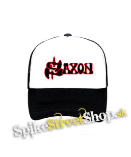 SAXON - Logo - čiernobiela sieťkovaná šiltovka model "Trucker"