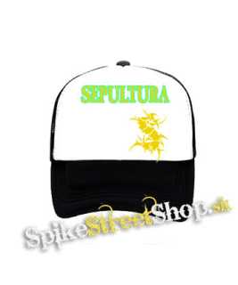 SEPULTURA - Brasil Yellow Logo - čiernobiela sieťkovaná šiltovka model "Trucker"