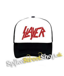 SLAYER - Red Logo - čiernobiela sieťkovaná šiltovka model "Trucker"