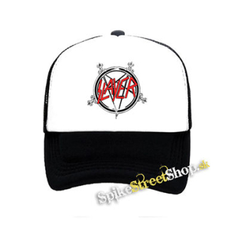 SLAYER - Znak - čiernobiela sieťkovaná šiltovka model "Trucker"