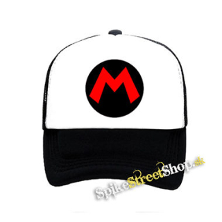 SUPER MARIO - Red Logo Crest - čiernobiela sieťkovaná šiltovka model "Trucker"