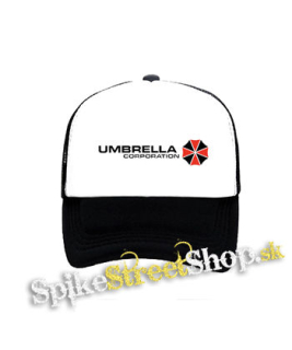 UMBRELLA CORPORATION - Logo Red White - čiernobiela sieťkovaná šiltovka model "Trucker"