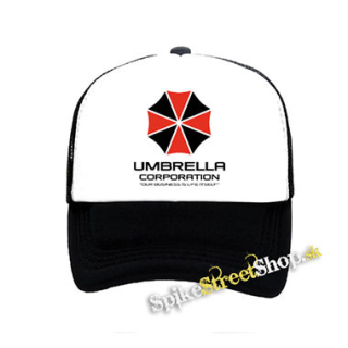 UMBRELLA CORPORATION - Our Business Is Life Itself - čiernobiela sieťkovaná šiltovka model "Trucker"