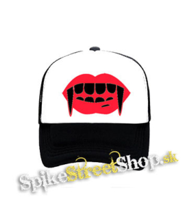 ZUBY UPÍRA - Vampire Teeth - čiernobiela sieťkovaná šiltovka model "Trucker"