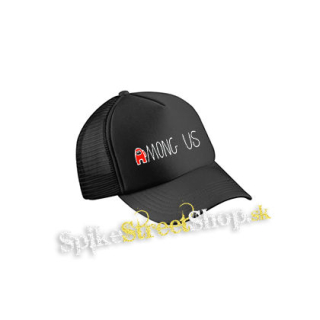AMONG US - Red White Logo - čierna sieťkovaná šiltovka model "Trucker Cap"
