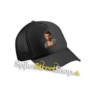 BBNO$ - Portrait Logo Fire - čierna sieťkovaná šiltovka model "Trucker Cap"