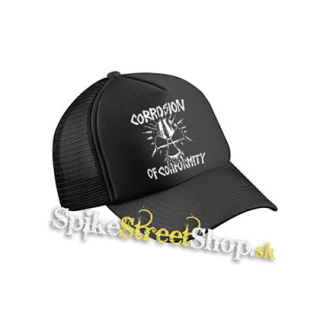 CORROSION OF CONFORMITY - Logo Skull - čierna sieťkovaná šiltovka model "Trucker Cap"