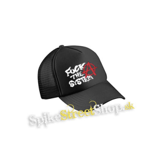 FUCK THE SYSTEM - čierna sieťkovaná šiltovka model "Trucker Cap"