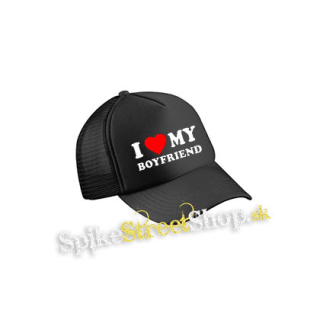 I LOVE MY BOYFRIEND - čierna sieťkovaná šiltovka model "Trucker Cap"