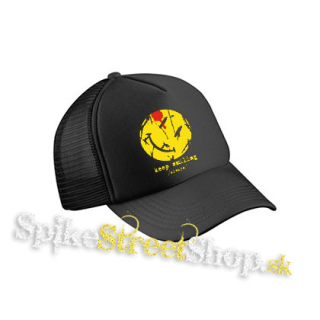 KEEP SMILING ALWAYS - čierna sieťkovaná šiltovka model "Trucker Cap"