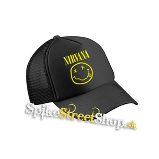 NIRVANA - Big Smile - čierna sieťkovaná šiltovka model "Trucker Cap"