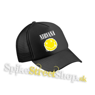NIRVANA - Yellow Black Smile - čierna sieťkovaná šiltovka model "Trucker Cap"