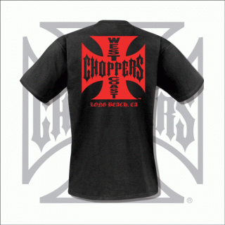 WEST COAST CHOPPERS - Iron Cross Black - Red Logo - tričko pánske