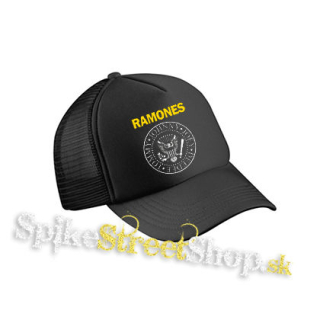 RAMONES - Yellow Logo White Symbol - čierna sieťkovaná šiltovka model "Trucker Cap"