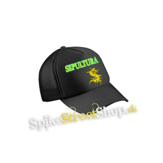 SEPULTURA - Brasil Flag Logo - čierna sieťkovaná šiltovka model "Trucker Cap"
