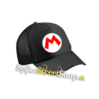 SUPER MARIO - Red Logo Crest - čierna sieťkovaná šiltovka model "Trucker Cap"