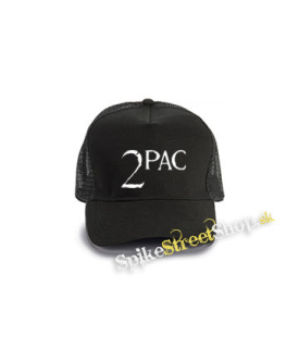 2 PAC - Logo - čierna bavlnená sieťkovaná šiltovka model "Trucker Cap"