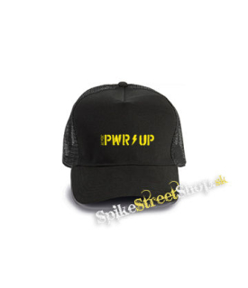 ACDC - Power Up Slogan - čierna bavlnená sieťkovaná šiltovka model "Trucker Cap"