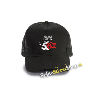 AGAINST FASCISM - čierna bavlnená sieťkovaná šiltovka model "Trucker Cap"