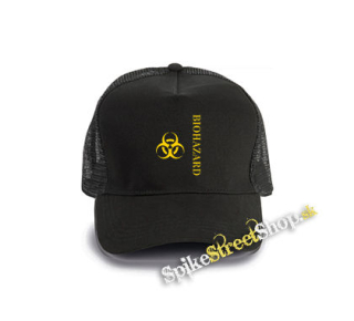 BIOHAZARD - Vertical Yellow Logo Crest - čierna bavlnená sieťkovaná šiltovka model "Trucker Cap"