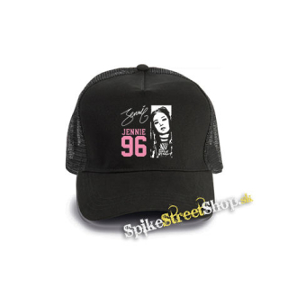 BLACKPINK - Jennie 96 Signature Portrait - čierna bavlnená sieťkovaná šiltovka model "Trucker Cap"