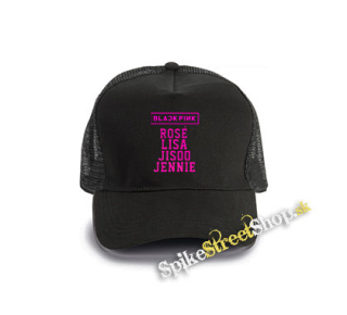BLACKPINK - Logo And Names - čierna bavlnená sieťkovaná šiltovka model "Trucker Cap"
