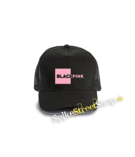 BLACKPINK - Pink Square Crest - čierna bavlnená sieťkovaná šiltovka model "Trucker Cap"