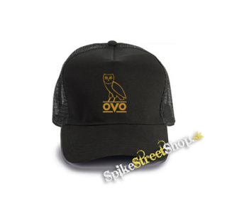 DRAKE - Gold OVO Logo - čierna bavlnená sieťkovaná šiltovka model "Trucker Cap"