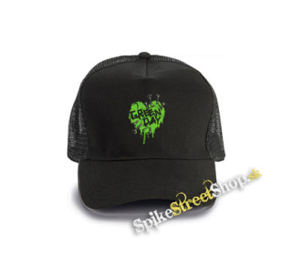 GREEN DAY - Green Heart - čierna bavlnená sieťkovaná šiltovka model "Trucker Cap"