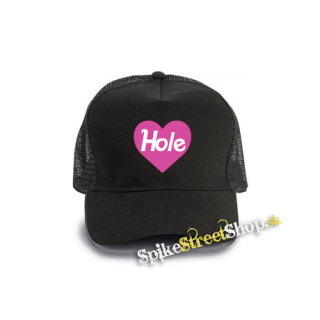 HOLE - Pink Logo Heart - čierna bavlnená sieťkovaná šiltovka model "Trucker Cap"