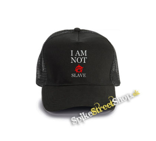 I AM NOT A SLAVE - Červené A - čierna bavlnená sieťkovaná šiltovka model "Trucker Cap"