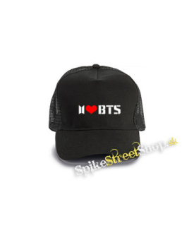 I LOVE BTS - Logo - čierna bavlnená sieťkovaná šiltovka model "Trucker Cap"