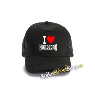 I LOVE HARDCORE na ČIERNE - čierna bavlnená sieťkovaná šiltovka model "Trucker Cap"