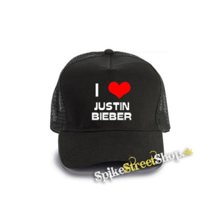 I LOVE JUSTIN BIEBER - čierna bavlnená sieťkovaná šiltovka model "Trucker Cap"