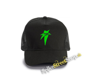 I SEE STAR - Green Star - čierna bavlnená sieťkovaná šiltovka model "Trucker Cap"