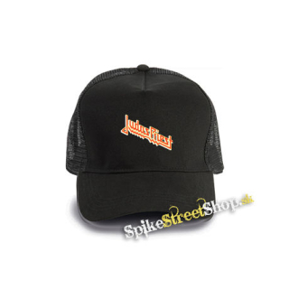 JUDAS PRIEST - Orange Yellow Classic Logo - čierna bavlnená sieťkovaná šiltovka model "Trucker Cap"