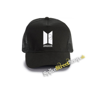 JUNGKOOK - BTS Logo & Portrait - čierna bavlnená sieťkovaná šiltovka model "Trucker Cap"